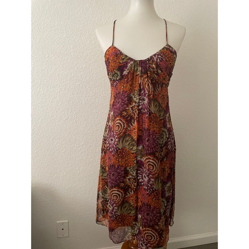 Laundry by Shelli Segal Silk Floral Slip Dress Women 4 Beaded Vintage Fairycore